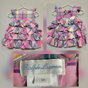 Ralph Lauren Baby 0-3 months multi  plaid ruffle tier bow dress